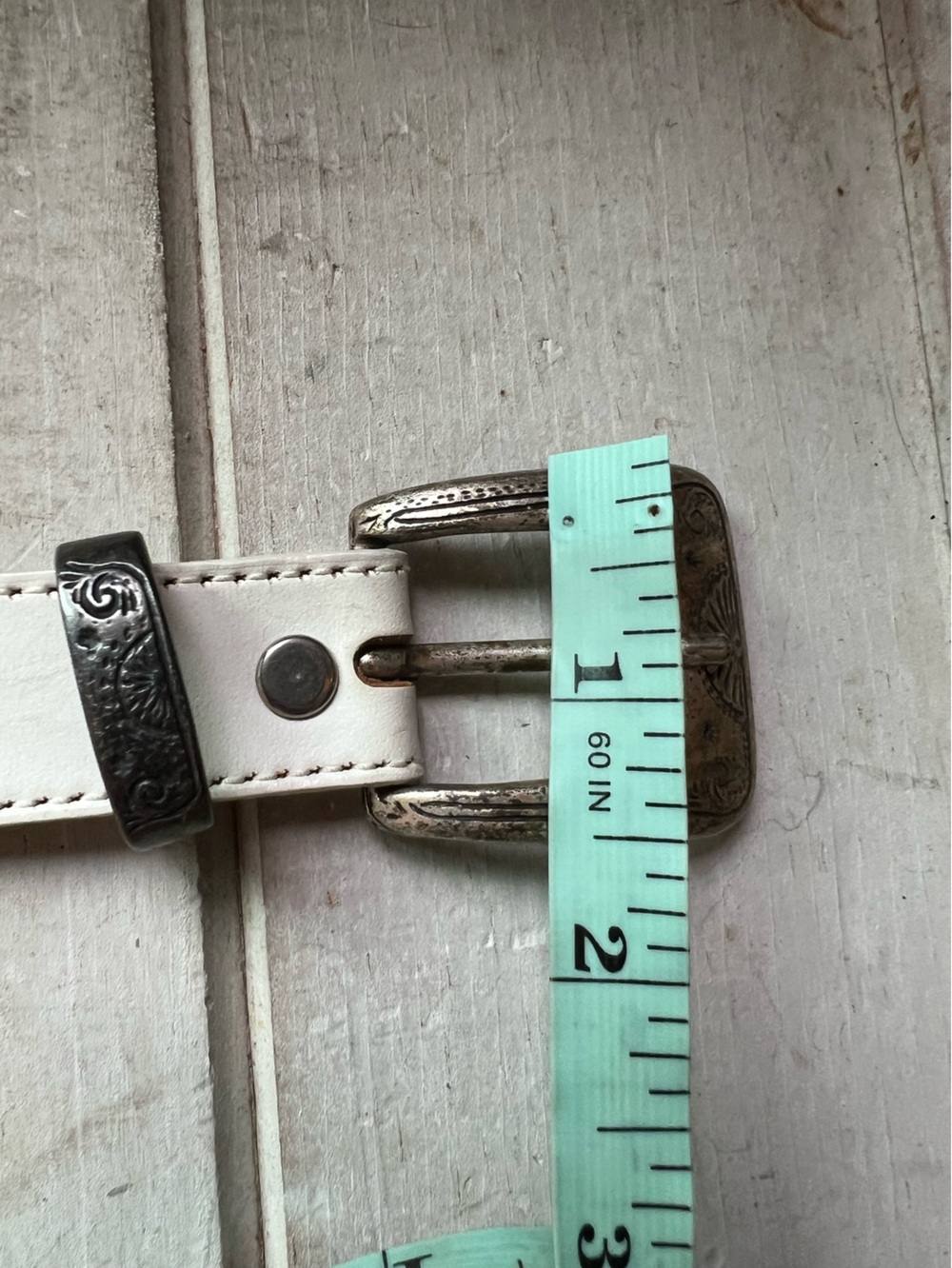 White Leather Western Style Belt with Antiqued Silver Buckle - Picture 13 of 15